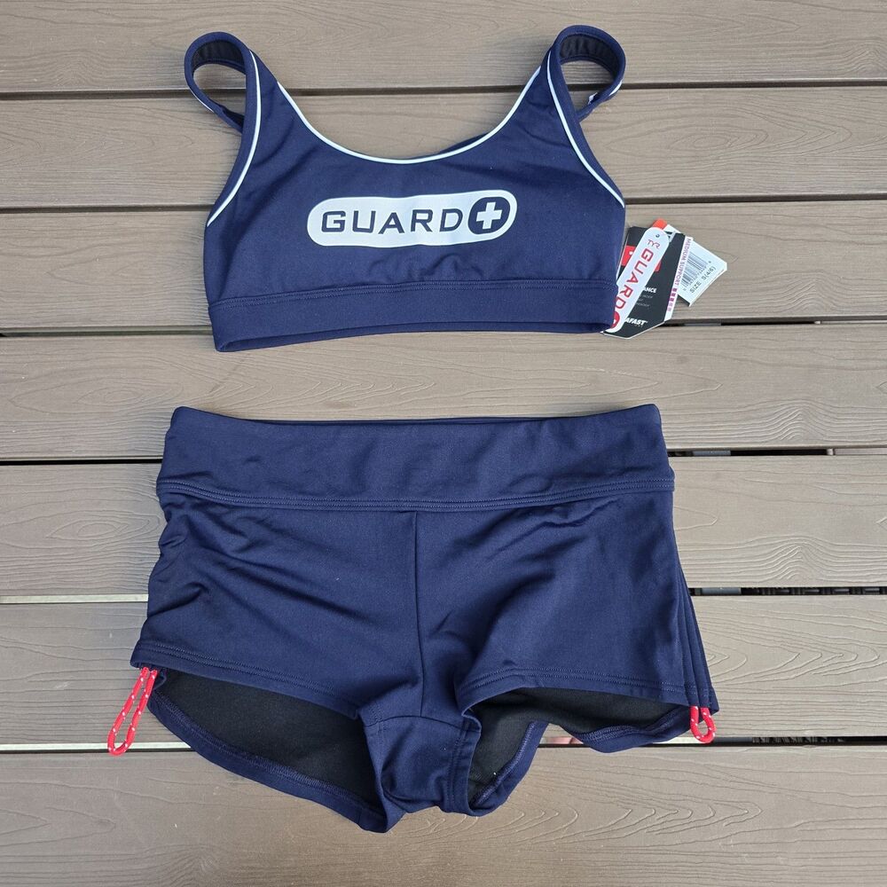 TYR Durafast Women's Navy Life Guard Racerback Top W/ Boyshorts Size S New